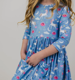 Mila & Rose Blue Moon 3/4 Sleeve Pocket Twirl Dress