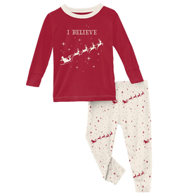 Kickee Pants Long Sleeve Graphic Tee Pajama Set Natural Flying Santa