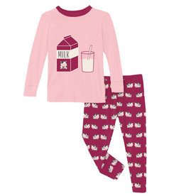 Kickee Pants Long Sleeve Graphic Tee Pajama Set Berry Cow