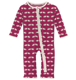 Kickee Pants Print Muffin Ruffle Coverall with Zipper Berry Cow