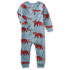 Tea Collection Red Panda Long Sleeve Pocket Baby Romper