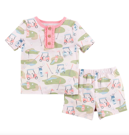 Mud Pie Girl Golf Pajamas Short Set (Pink Trim)