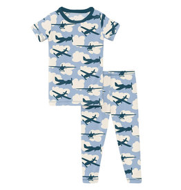 Kickee Pants Print Short Sleeve Pajama Set Pond Airplanes (Anniversary)