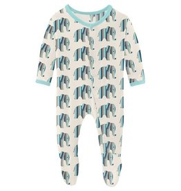 Kickee Pants Print Footie with Snaps Natural Elephant Stripe