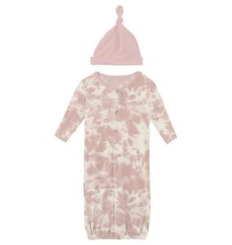 Kickee Pants Print Gown Converter & Knot Hat Set Baby Rose Tie Dye