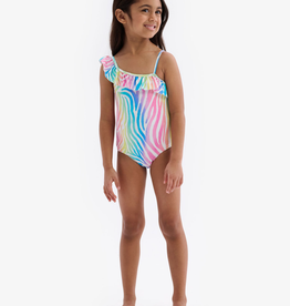 Hatley Rainbow Zebra One Shoulder Ruffle Swimsuit