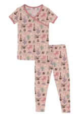 Kickee Pants Print Short Sleeve Kimono Pajama Set Peach Blossom Rodeo