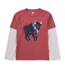 Tea Collection Bison Layer Sleeve Graphic Tee Earth Red