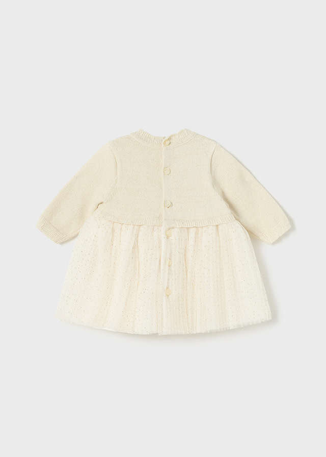 Mayoral Champagne Pleated Knit Tulle Dress