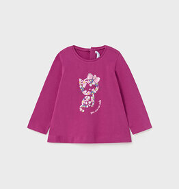 Mayoral Magenta LS T-Shirt Floral Kitty Graphic