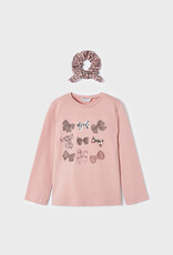 Mayoral Bows Graphic Long Sleeve T-Shirt Nude Pink with Scrunchie