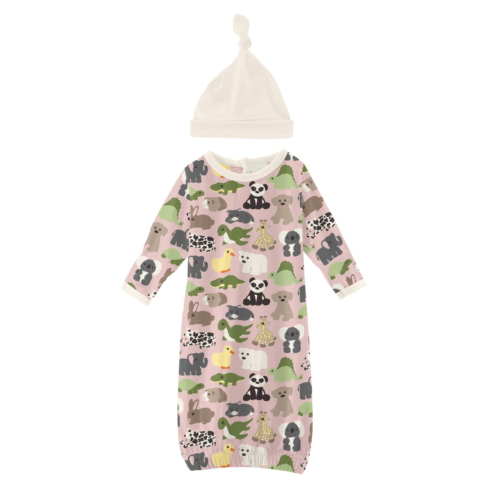 Kickee Pants Print Gown & Hat Set Baby Rose Too Many Stuffies