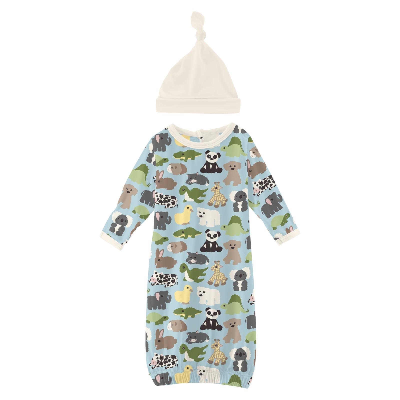 Kickee Pants Print Gown & Hat Set Spring Sky Too Many Stuffies