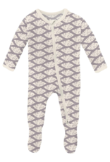 Kickee Pants Print Footie with 2 Way Zipper Feather Cloudy Sea