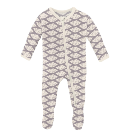 Kickee Pants Print Footie with 2 Way Zipper Feather Cloudy Sea