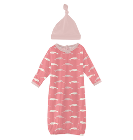 Kickee Pants Print Gown & Hat Set Strawberry Narwhal