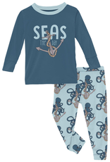 Kickee Pants LS Graphic Tee Pajama Set Spring Sky Octopus Anchor