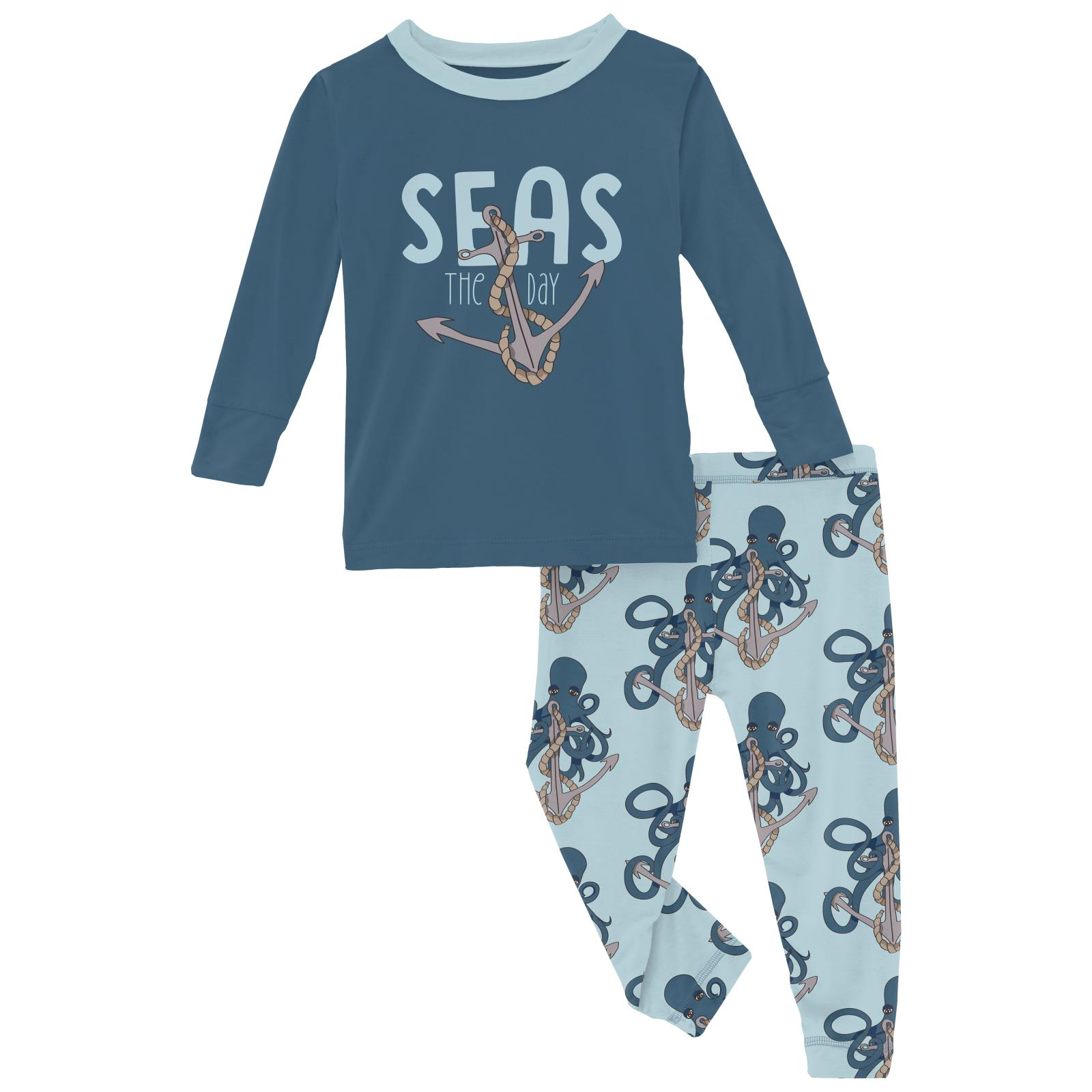 Kickee Pants LS Graphic Tee Pajama Set Spring Sky Octopus Anchor