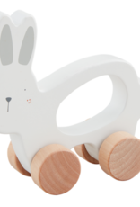 Mud Pie White Wood Bunny Pull Toy