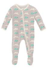 Kickee Pants Print Footie with 2 Way Zipper Latte Tortoise and Hare