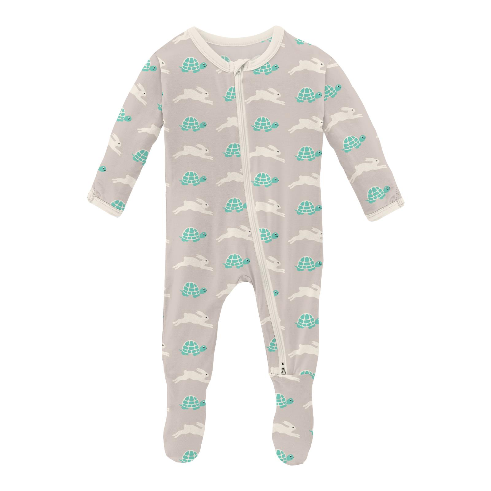 Kickee Pants Print Footie with 2 Way Zipper Latte Tortoise and Hare