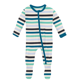 Kickee Pants Print Footie with 2 Way Zipper Little Boy Blue Stripe