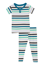 Kickee Pants Print Short Sleeve Henley Pajama Set Little Boy Blue Stripe