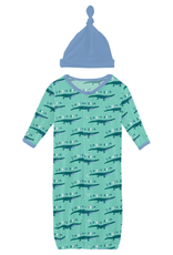 Kickee Pants Print Layette Gown Converter & Knot Hat Set Glass Later Alligator