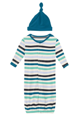 Kickee Pants Print Layette Gown Converter & Knot Hat Set Little Boy Blue Stripe