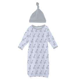 Kickee Pants Print Layette Gown & Knot Hat Set Dew Ugly Duckling