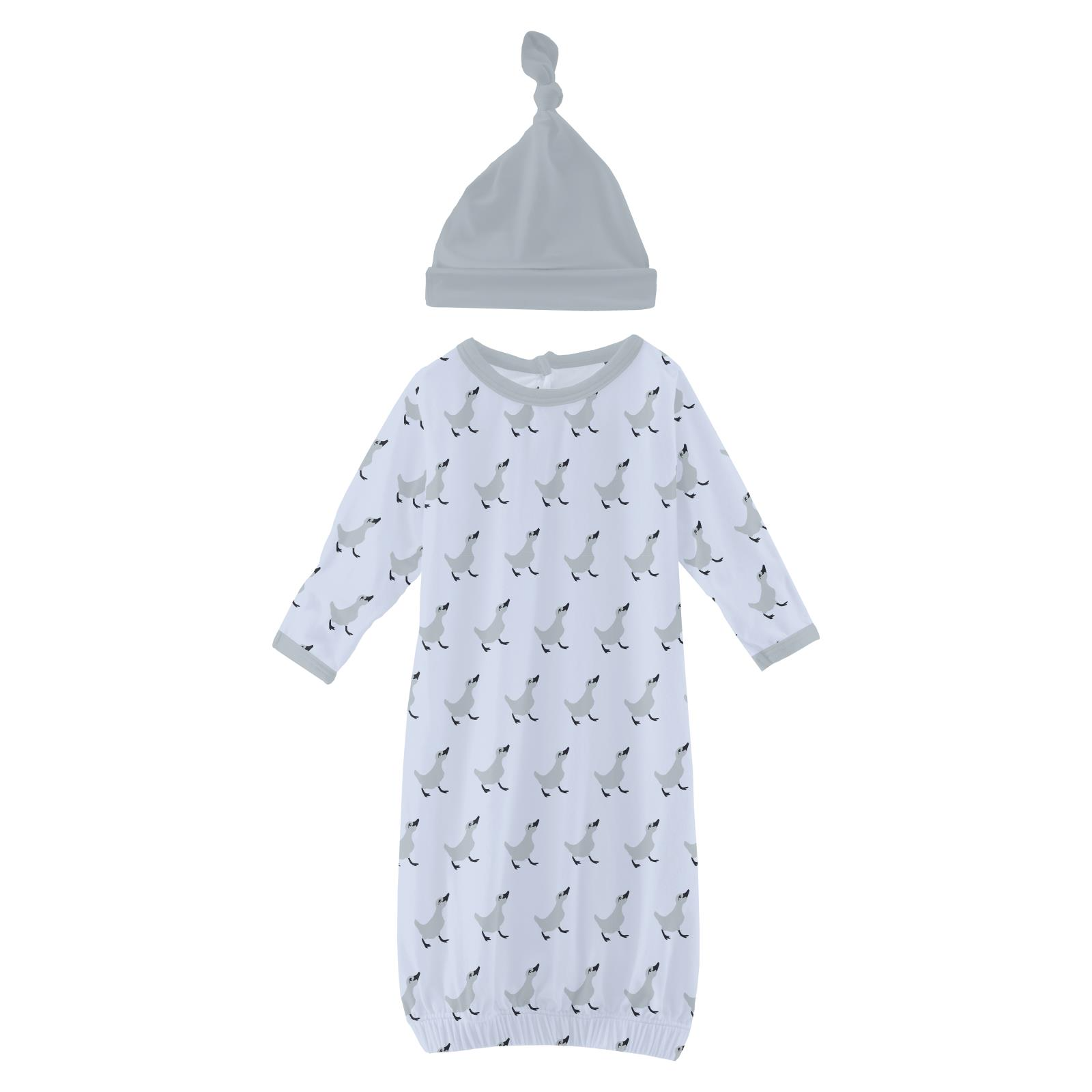 Kickee Pants Print Layette Gown & Knot Hat Set Dew Ugly Duckling