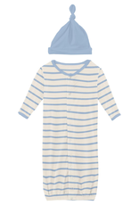 Kickee Pants Print Layette Gown Converter & Knot Hat Set Pond Sweet Stripe