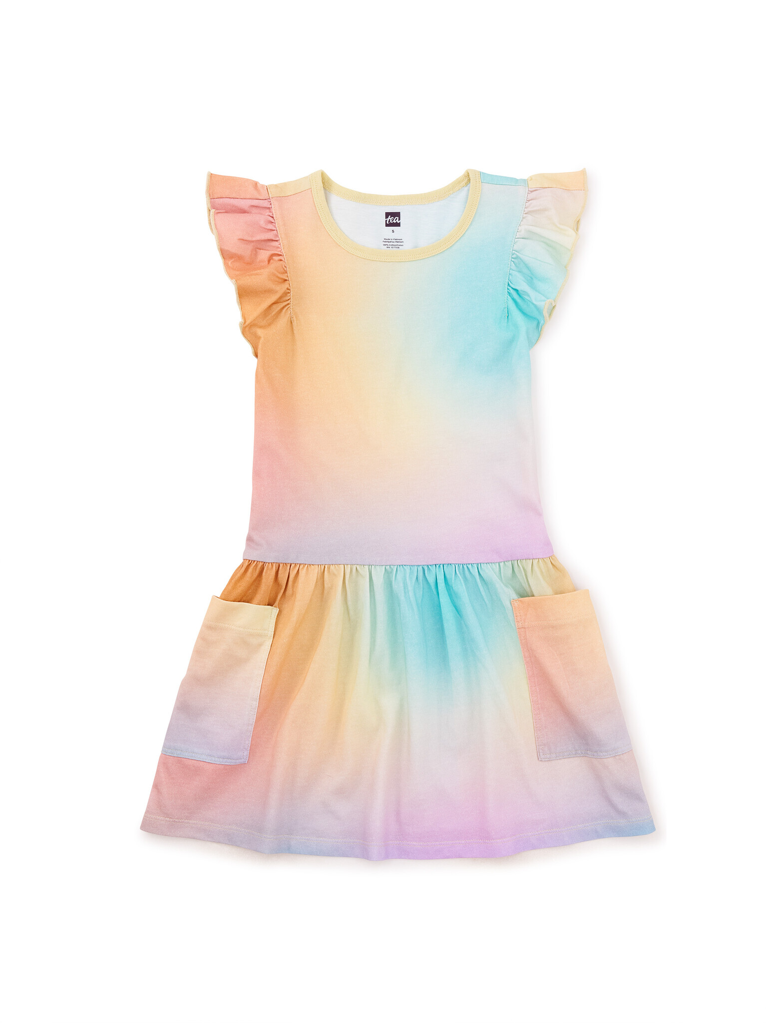 Tea Collection Flutter Sleeve Pocket Dress Rainbow Gradient