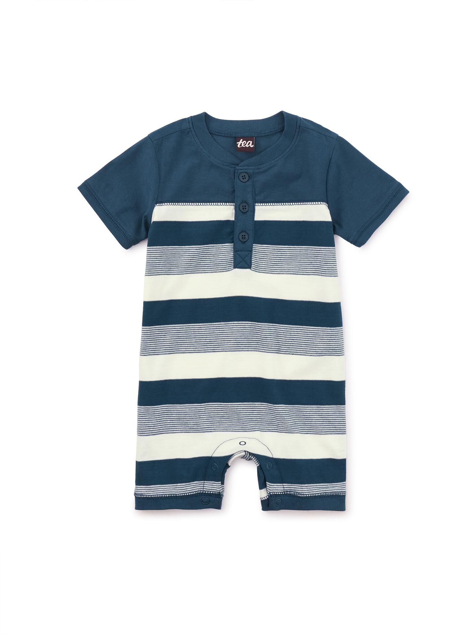 Tea Collection Henley Baby Romper Whale Blue Stripe