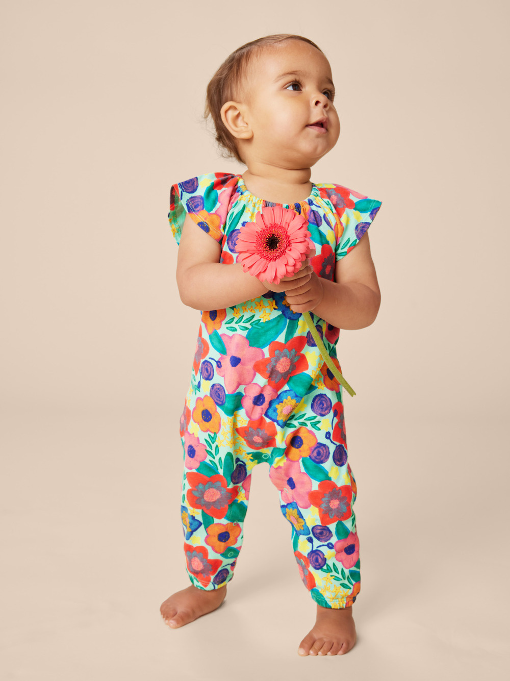 Tea Collection Flutter Sleeve Baby Romper Painterly Floral