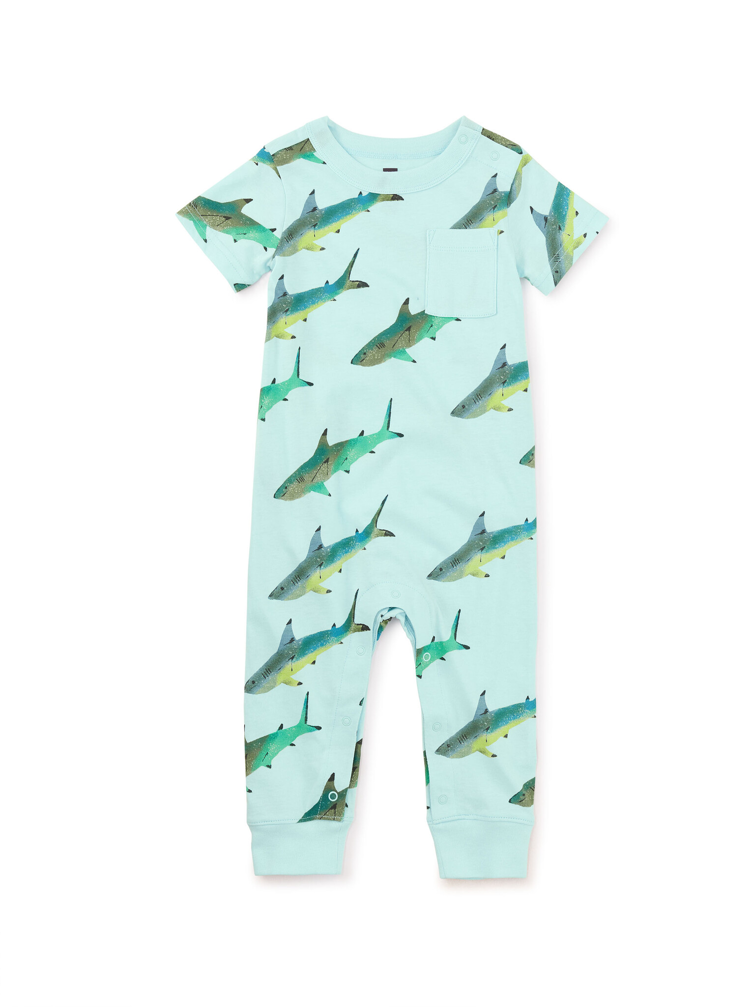 Tea Collection Pocket Baby Romper Coastal Sharks