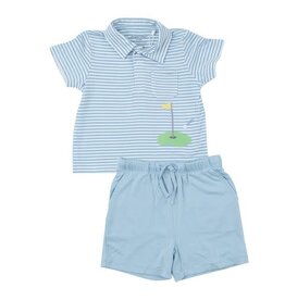 Angel Dear Dream Blue Stripe Polo Shirt & Short Set