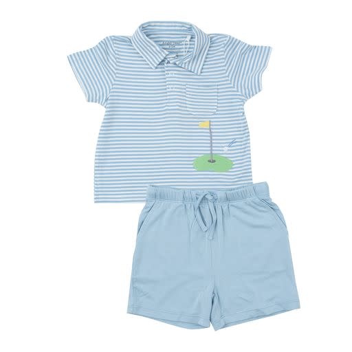 Angel Dear Dream Blue Stripe Polo Shirt & Short Set