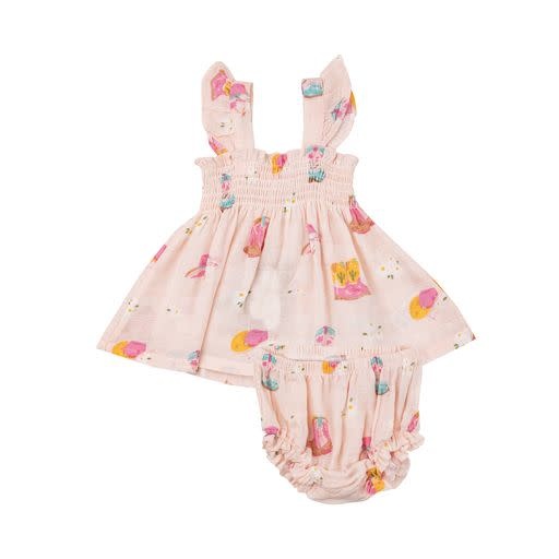 Angel Dear Daisy Boots Ruffle Strap Smocked Top and Diaper Cover