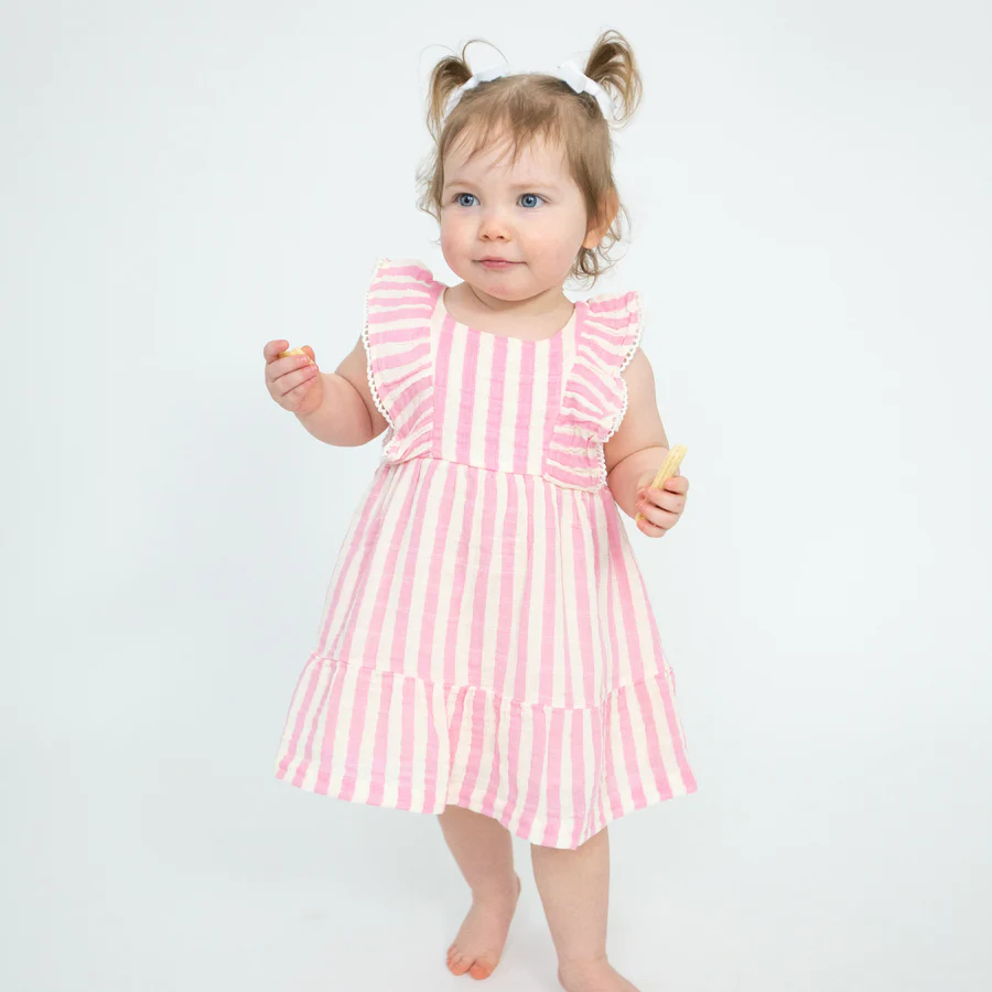 Angel Dear Pink Stripe Picot Edged Dress & Diaper Cover Set