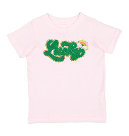 Sweet Wink Lucky Script Patch St. Patrick's Day Short Sleeve T-Shirt Ballet Pink