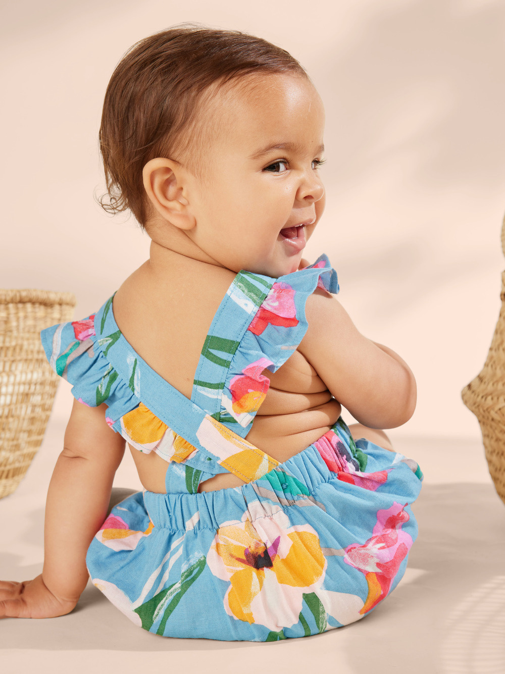 Tea Collection Ruffle Bubble Baby Romper Painterly Floral