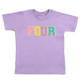 Sweet Wink Fourth Birthday Patch Short Sleeve T-Shirt Lavender