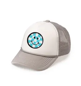Sweet Wink Smiley Checker Patch Trucker Hat Gray/White (Youth)