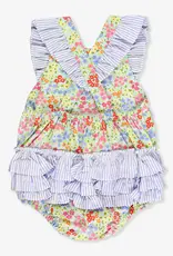 Ruffle Butts/Rugged Butts Pinafore Cross-Back Woven Romper Petaling Around