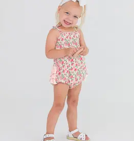 Ruffle Butts/Rugged Butts Ruched Tie Bubble Romper English Roses