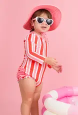 Ruffle Butts/Rugged Butts LS One Piece Rash Guard Swimsuit Cayenne Pop Stripe