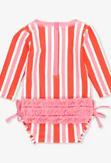 Ruffle Butts/Rugged Butts LS One Piece Rash Guard Swimsuit Cayenne Pop Stripe