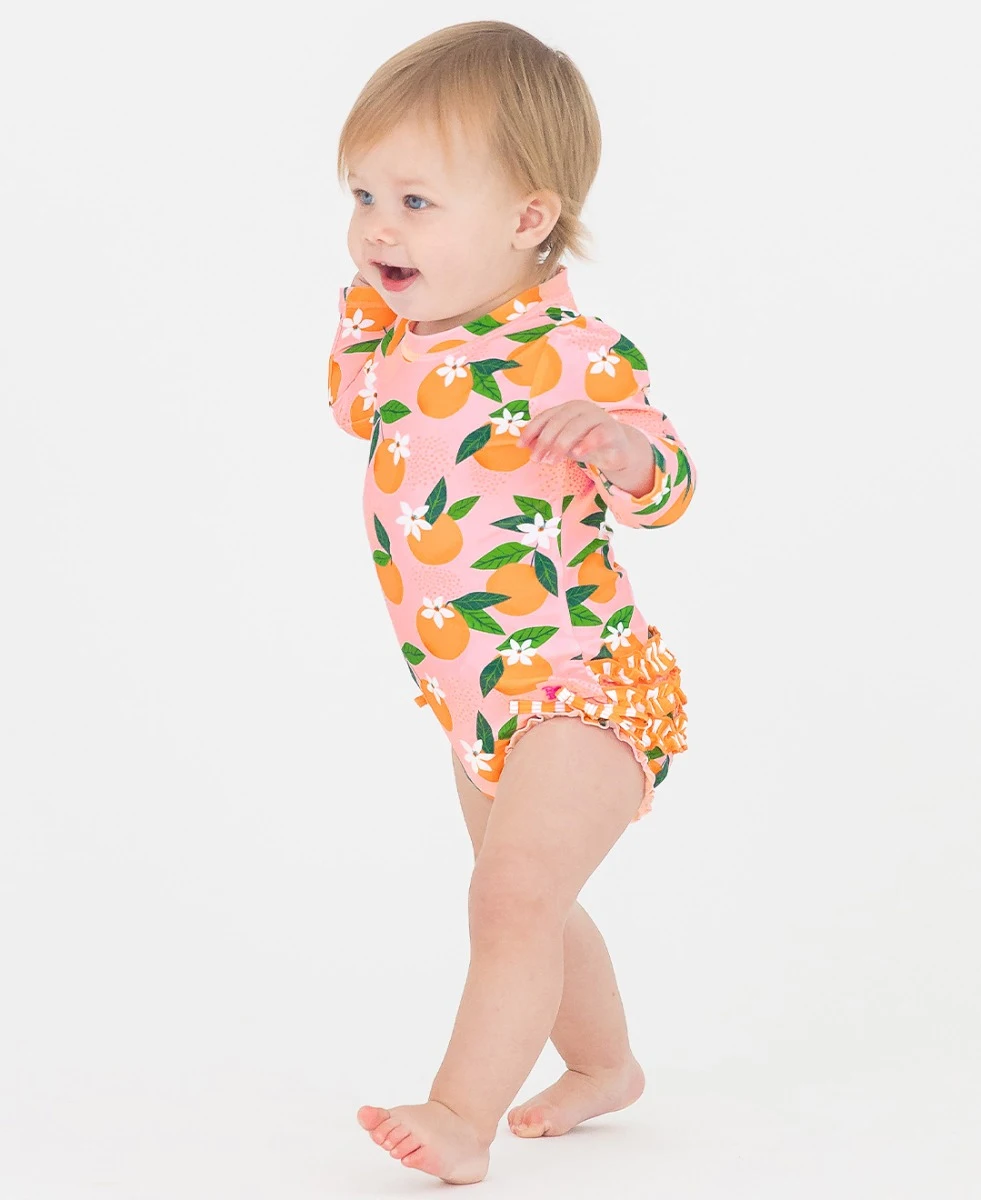 Ruffle Butts/Rugged Butts LS One Piece Rash Guard Swimsuit Orange You the Sweetest