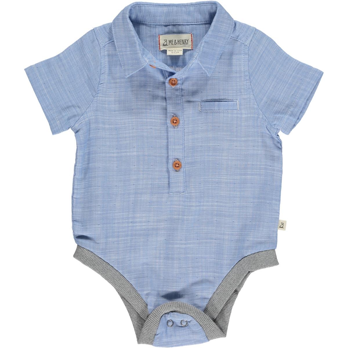Me & Henry Helford Pale Chambray Woven Onesie
